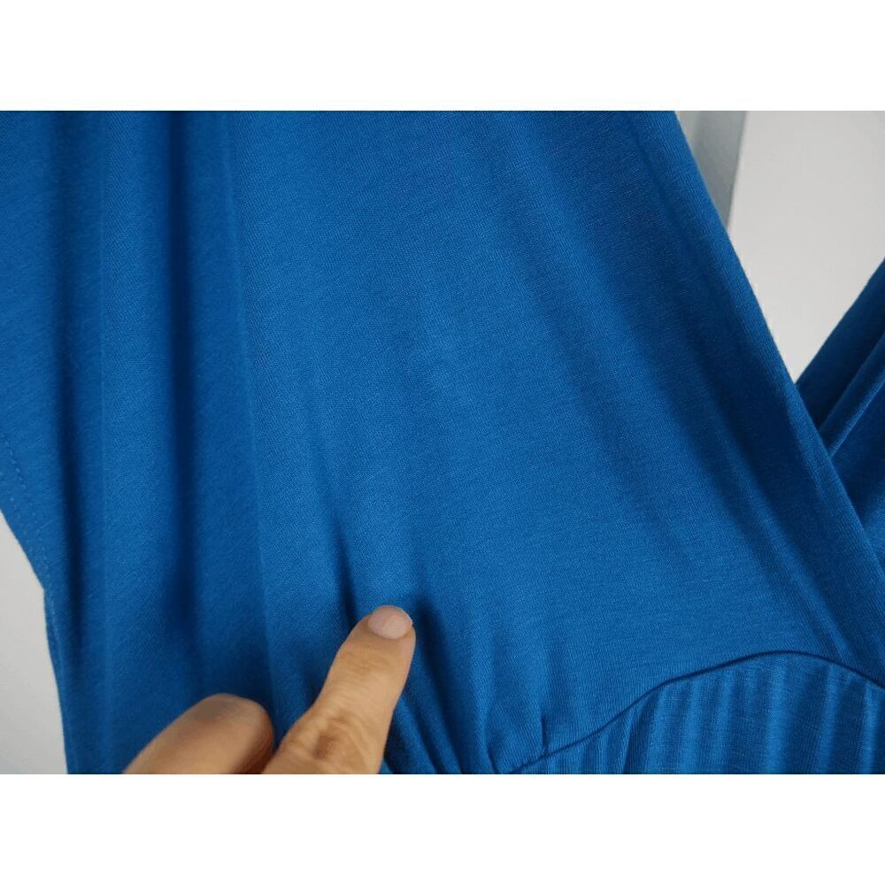 24/7 Comfort Apparel Women's Plus Size Empire Waist V-Neck Maxi Dress 1X Blue - Picture 6 of 14